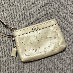 Coach Perforated Wristlet | Coach Leather Wristlet | Coach Taupe/Ivory Wristlet